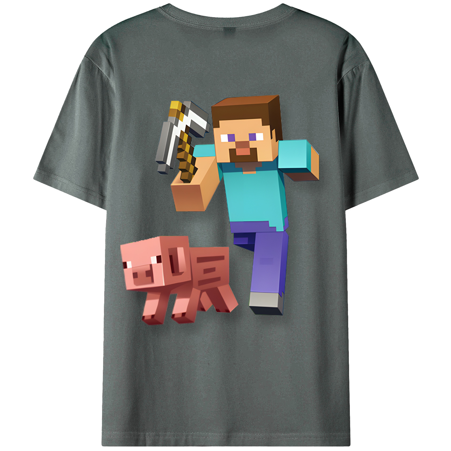 （画像用） マインクラフト ブロックの世界 Minecraft MC Block world 綿100％ メンズ半袖Tシャツ（バックプリント） 通気性